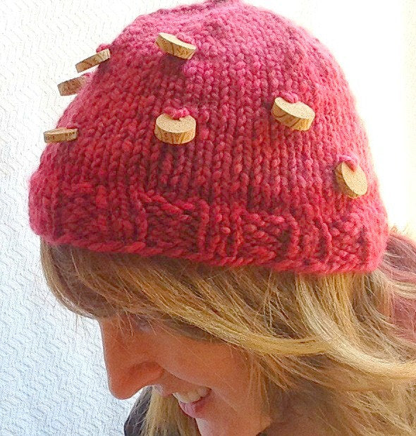 Wine Cork Hat Knitting Pattern handspun PDF bulky yarn hat pattern Digital Download Rose Burgandy Merlot cabernet yarn wine cork diy