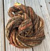 Handspun Art Yarn, Thick & Thin Spiral Plied, Autumn brown copper green, polwarth wool nylon, 78 yards