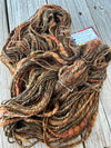 Handspun Art Yarn, Thick & Thin Spiral Plied, Autumn brown copper green, polwarth wool nylon, 78 yards