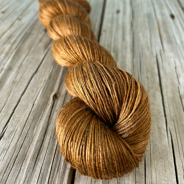 Bronze Coins, copper brown Bamboo Linen Treasures Yarn, Fingering Weight Yarn