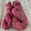 Handspun Bulky Yarn, Polwarth Wool Tussah Silk, burgundy wine, 2 ply, 153 yards