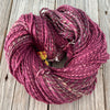 Handspun Bulky Yarn, Polwarth Wool Tussah Silk, burgundy wine, 2 ply, 153 yards