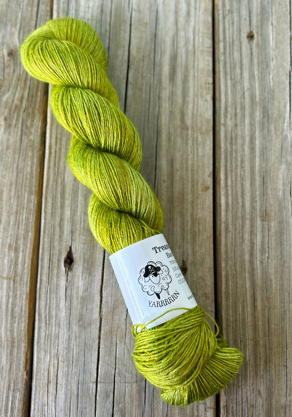 Cap'n Chartreuse, Chartreuse Green Bamboo Linen Treasures Yarn, Fingering Weight Yarn