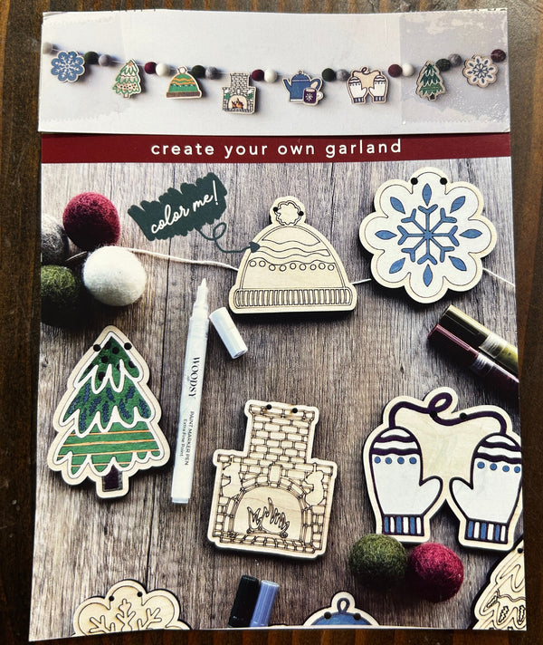 Christmas Memories DIY Garland Kit - Fireplace, Mittens, Snowflake - Color Your Own Ornaments
