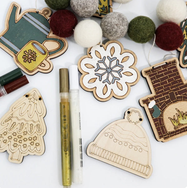 Christmas Memories DIY Garland Kit - Fireplace, Mittens, Snowflake - Color Your Own Ornaments