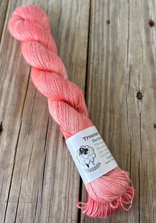 Coral Reef, Pink Orange Bamboo Linen Treasures Yarn, Fingering Weight Yarn