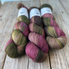 Dahlias, berry magenta green hand dyed sock yarn, Treasured Yak Toes Sock Yarn, OOAK