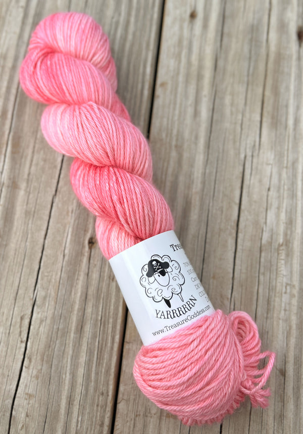Damsel in Distress, Pink Treasured DK Luxe Yarn, hand dyed yarn