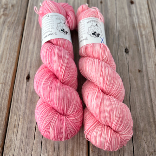 SALE Damsel in Distress, hand dyed pink yarn, Treasured Toes Sock Yarn