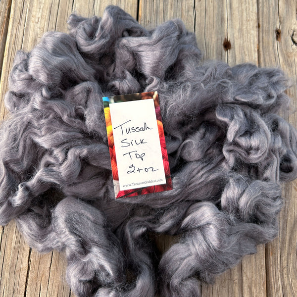 Gray Dyed Tussah Silk Combed Top, 2 oz, Spinning Fiber Roving