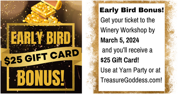 gold sparkles with words early bird bonus and details on getting free gift card