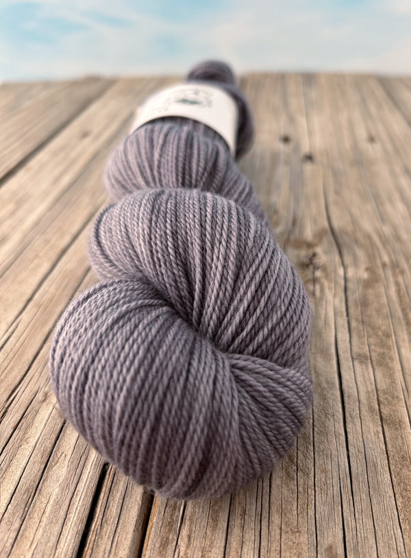 Ghost Ship, Organic Merino Sport Treasures Yarn, medium gray yarn