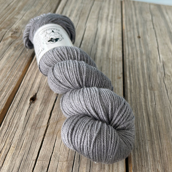 Ghost Ship, Medium Gray, Silk Sparkle DK Treasures Yarn, extra fine merino wool, silk, stellina