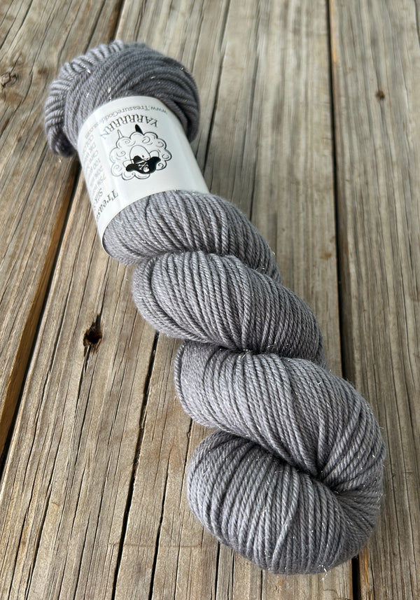 Ghost Ship, Medium Gray, Silk Sparkle DK Treasures Yarn, extra fine merino wool, silk, stellina