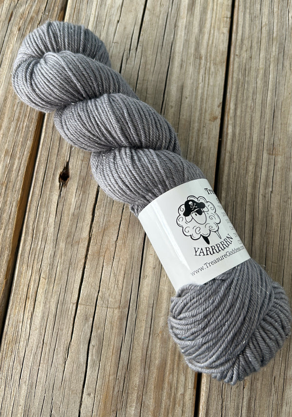 Ghost Ship, Medium Gray, Silk Sparkle DK Treasures Yarn, extra fine merino wool, silk, stellina