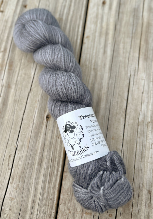 Ghost Ship, Gray Treasured DK Luxe Yarn, hand dyed yarn