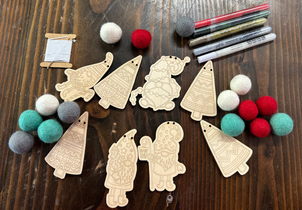 Gnome DIY Garland Kit - Gnome for the Holidays - Color Your Own Ornaments