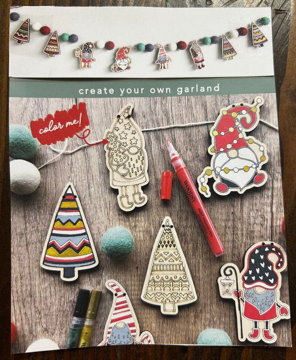 Gnome DIY Garland Kit - Gnome for the Holidays - Color Your Own Ornaments