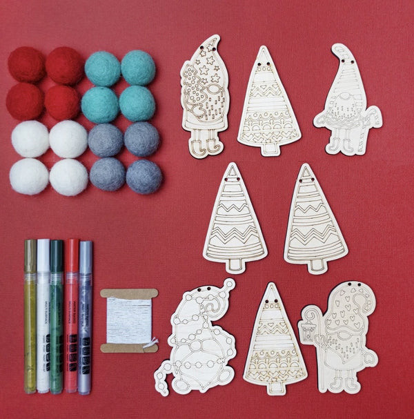 Gnome DIY Garland Kit - Gnome for the Holidays - Color Your Own Ornaments
