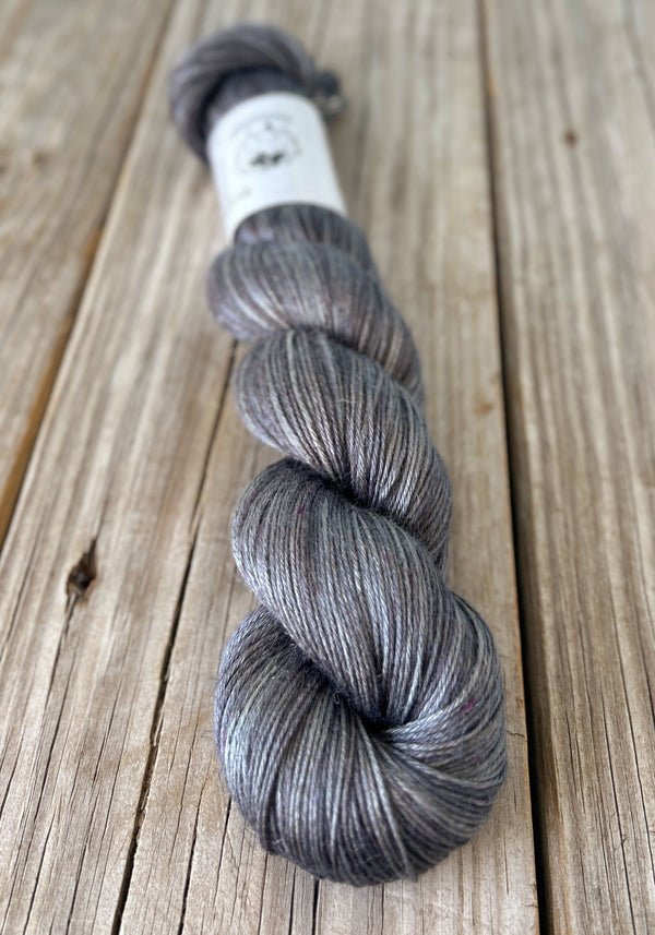 Gunpowder, dark charcoal gray Bamboo Linen Treasures Yarn, Fingering Weight Yarn
