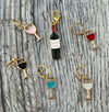 Wine Glass Stitch Marker Set with Wine Bottle Progress Keeper, Set of 6 stitch markers