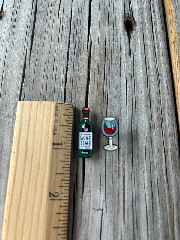 Wine Bottle and Glass Enamel Pin Set