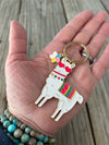 Alpaca Love Keychain, enamel llama with flower key chain