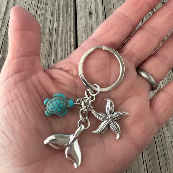 Ocean Fun Keychain, whale tail, star fish, turtle key chain
