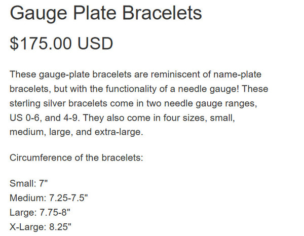 Sterling Silver Knitting Needle Gauge Plate Bracelet
