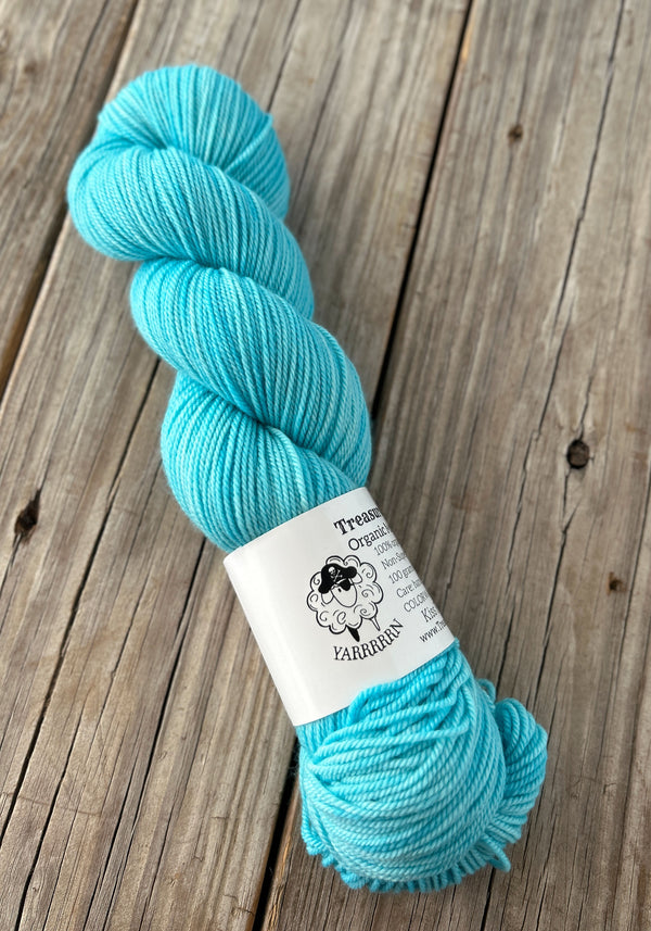 Kiss From a Mermaid, Light Turquoise Teal, Organic Merino Sport Treasures Yarn, hand dyed yarn