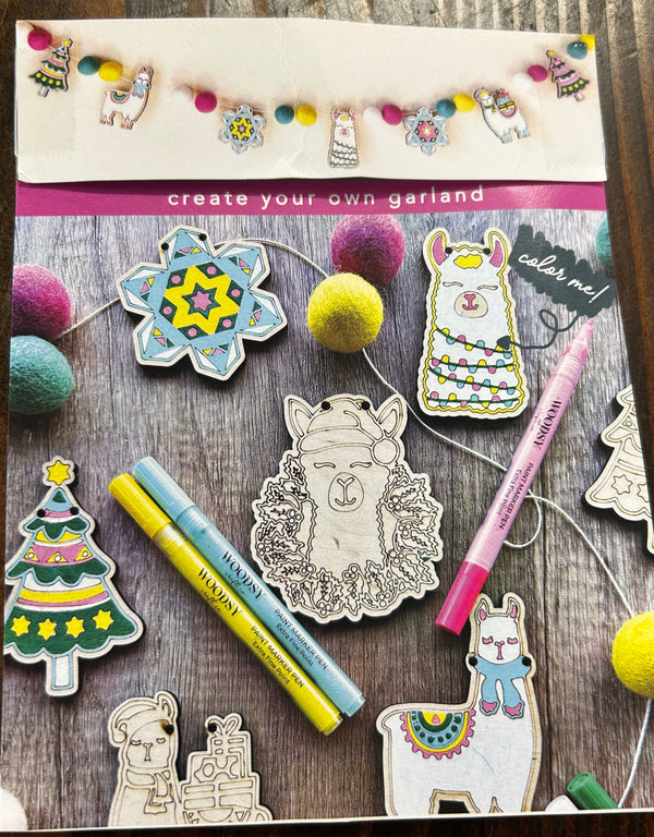 Fa La La Lllama DIY Garland Kit - Llama Christmas - Color Your Own Ornaments