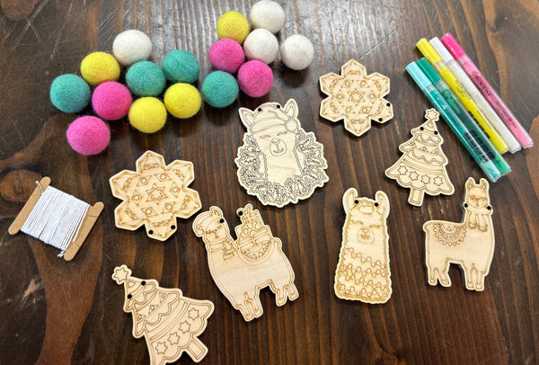 Fa La La Lllama DIY Garland Kit - Llama Christmas - Color Your Own Ornaments