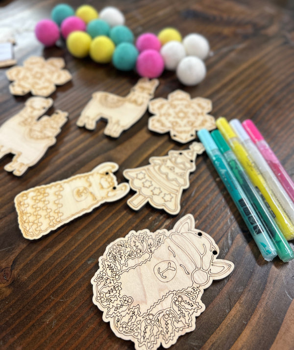 Fa La La Lllama DIY Garland Kit - Llama Christmas - Color Your Own Ornaments