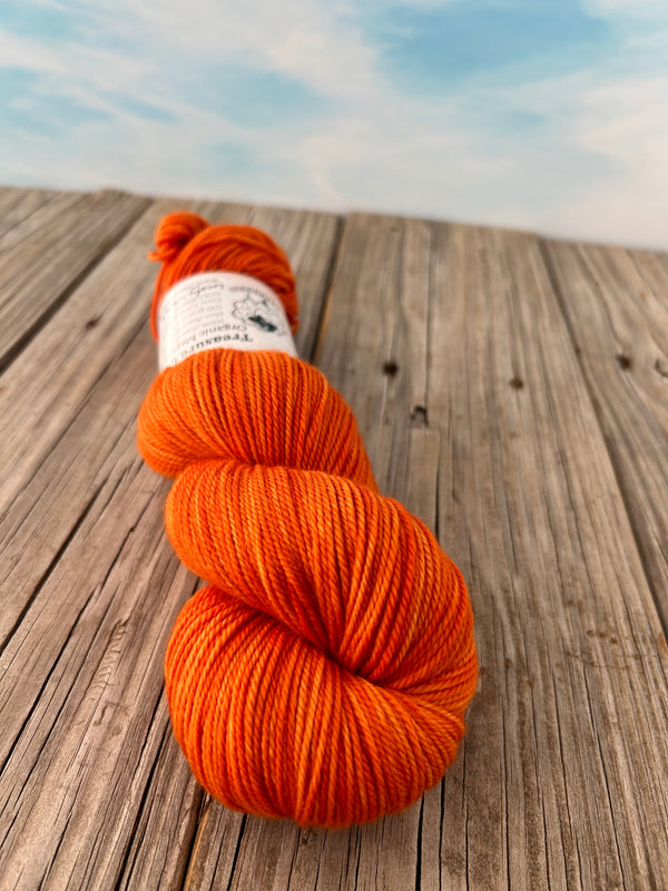Lusty Wench, Organic Merino Sport Treasures Yarn, rich orange yarn