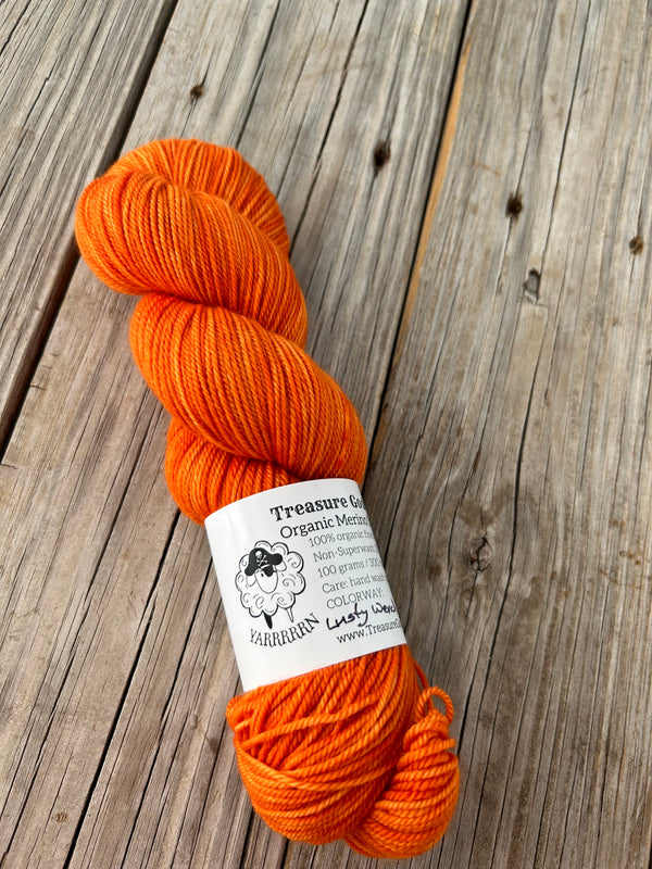 Lusty Wench, Organic Merino Sport Treasures Yarn, rich orange yarn