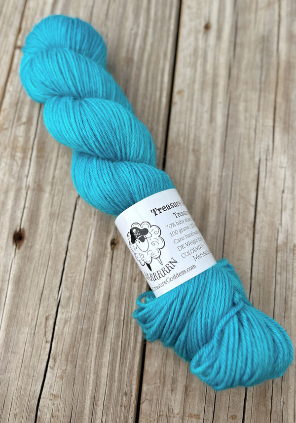 Mermaid's Curse, Turquoise Treasured DK Luxe Yarn, hand dyed yarn