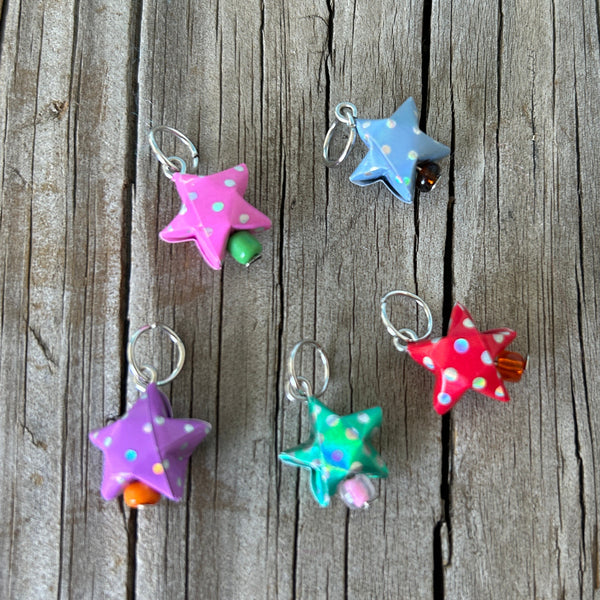 Polka Dot Origami Stitch Marker Set, Set of 5 knitting stitch markers