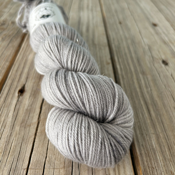 Pieces of Eight, Silver Gray, Silk Sparkle DK Treasures Yarn, extra fine merino wool, silk, stellina