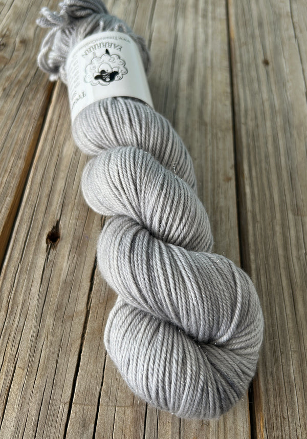 Pieces of Eight, Silver Gray, Silk Sparkle DK Treasures Yarn, extra fine merino wool, silk, stellina