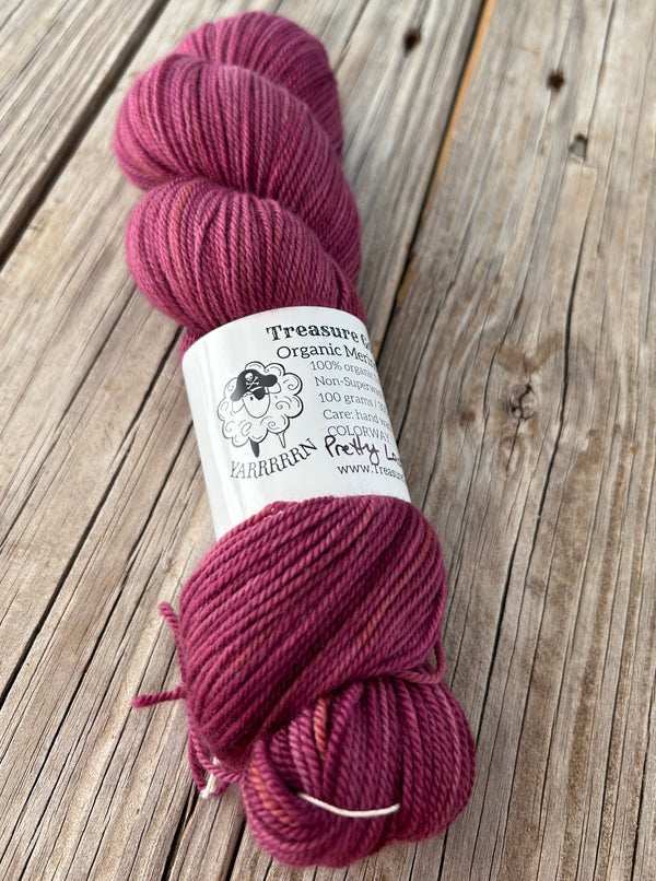 Berry Color Yarn Pretty Lass, Berry Magenta, Organic Merino Sport Treasures Yarn, hand
