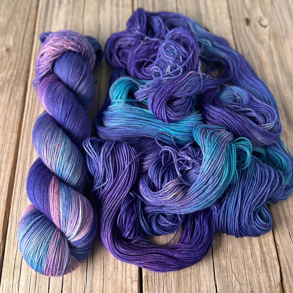 Purple Mermaids Club, pink purple blue hand dyed sock yarn, Treasured Toes Sock Yarn, OOAK