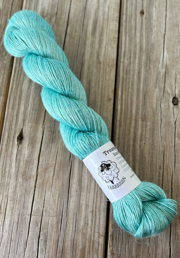 Sea Glass, Light Teal Bamboo Linen Treasures Yarn, Fingering Weight Yarn