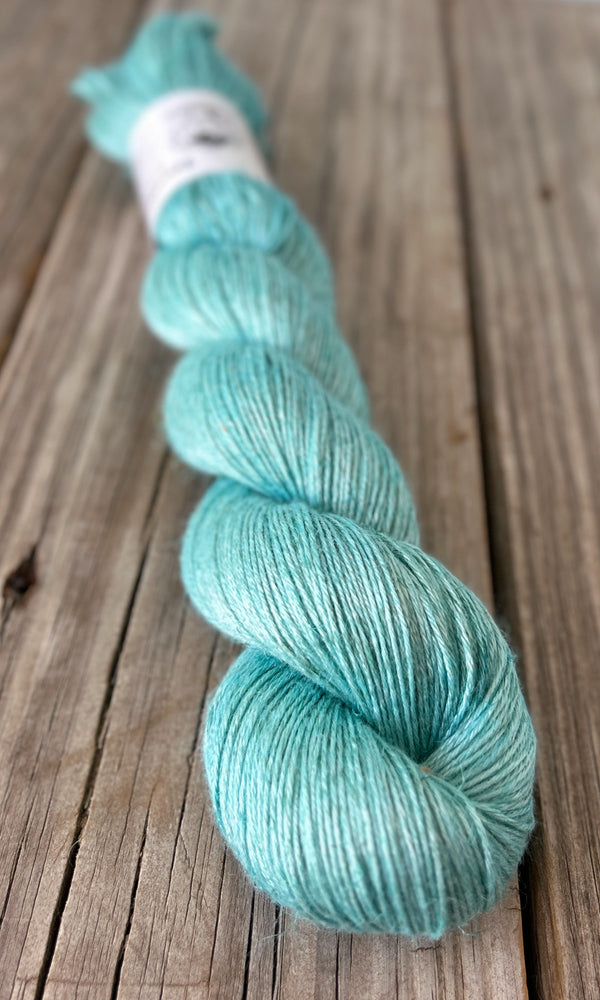 Sea Glass, Light Teal Bamboo Linen Treasures Yarn, Fingering Weight Yarn