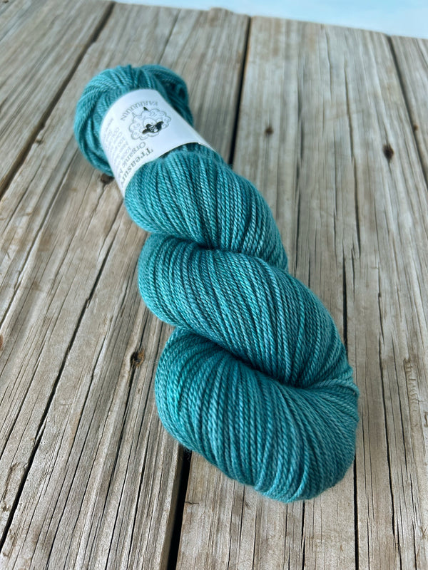 Sea Monster, Organic Merino Sport Treasures Yarn, teal bluegreen yarn