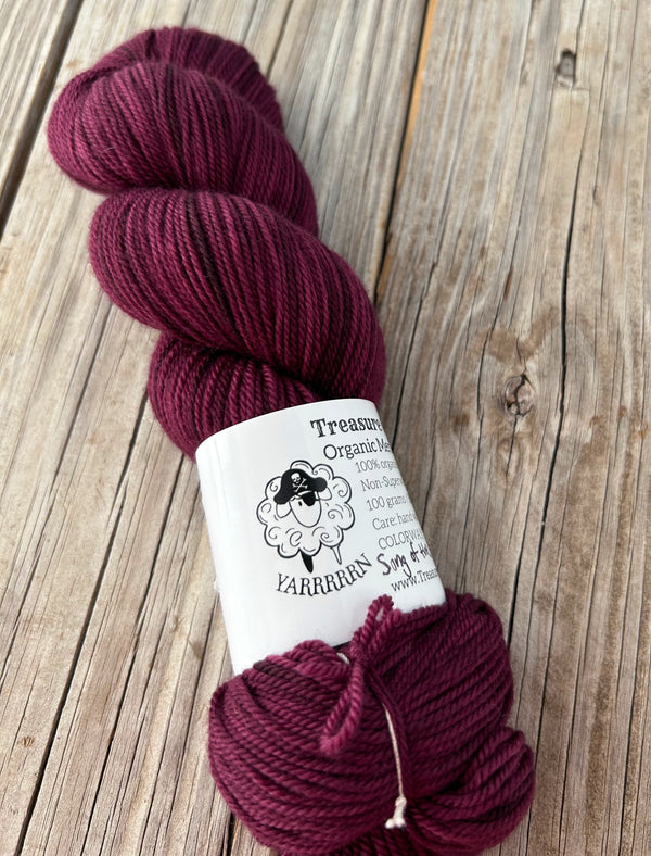 Song of the Sirens, Organic Merino Sport Treasures Yarn, wine magenta yarn