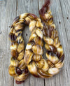 Golden Brown Superwash Merino Bamboo Combed Top, hand dyed luxury spinning fiber