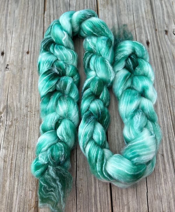 Spring Green Superwash Merino Bamboo Combed Top, hand dyed luxury spinning fiber