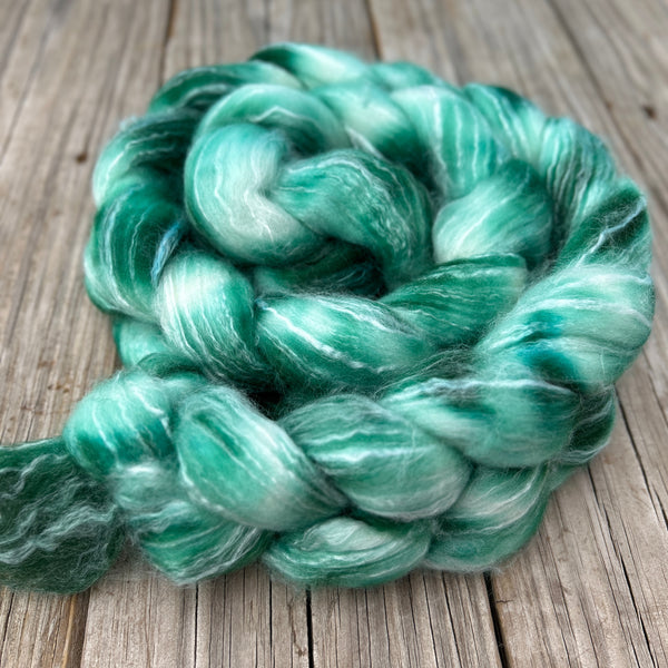 Spring Green Superwash Merino Bamboo Combed Top, hand dyed luxury spinning fiber