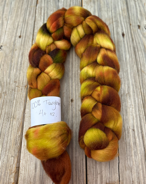 Autumn Targhee Wool Combed Top, hand dyed luxury spinning fiber, non super wash wool