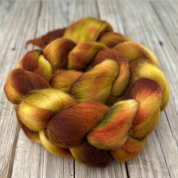 Autumn Targhee Wool Combed Top, hand dyed luxury spinning fiber, non super wash wool